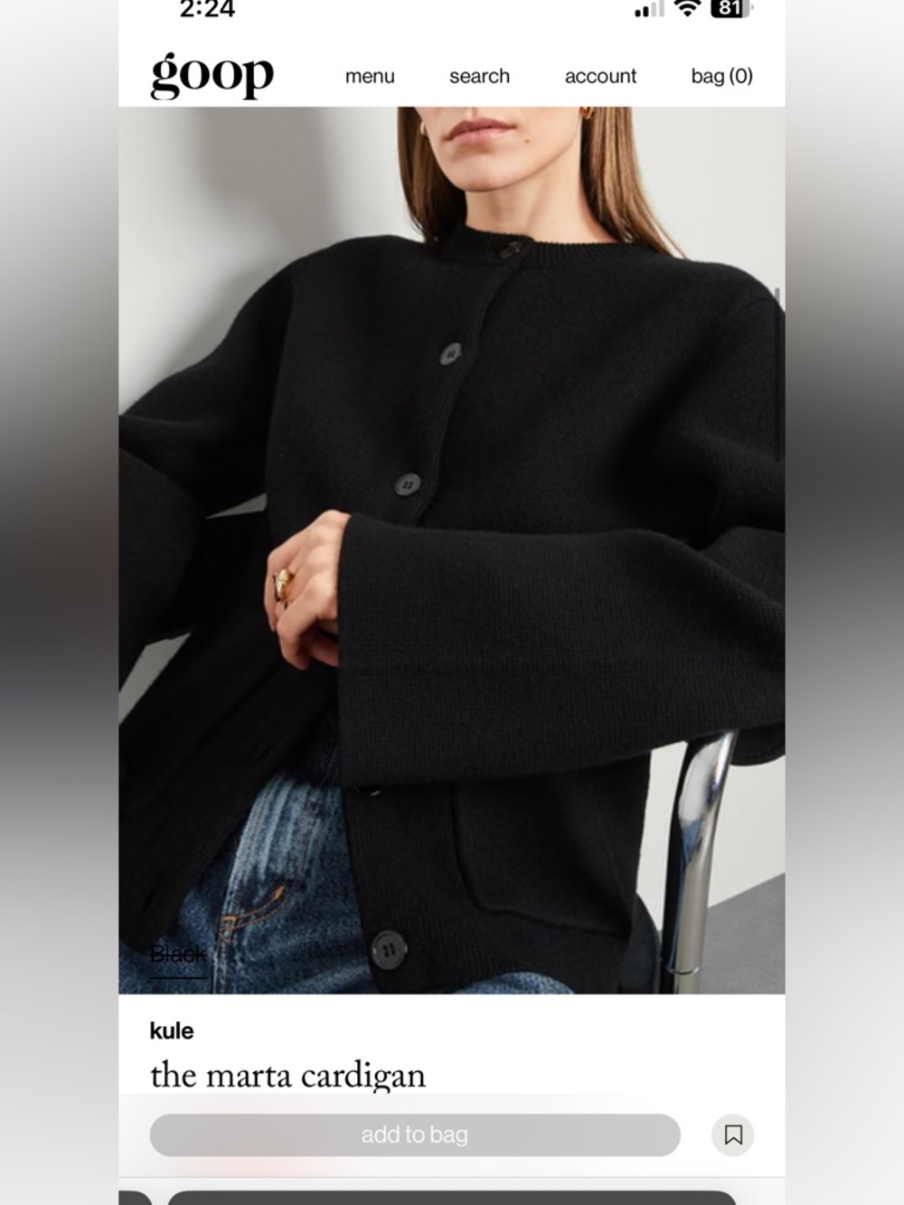 Kule Marta Cardigan XS in Black